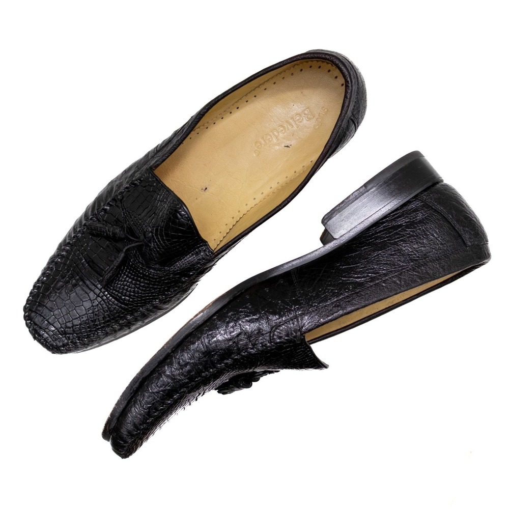 Mens Studio Belvedere Genuine Alligator Tassel Loafers Black  Dress Shoes‎ US 12